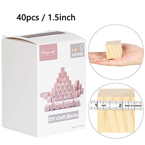 KINGCRAFT 40pcs Solid Wood Craft Blocks DIY Crafts Carving Painting Art Supplies for Shower Game Puzzle Making,1.5inch - Thumbnail 5