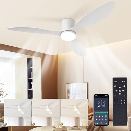 YrgePowk 130 cm Ceiling Fan with Light – 60 W Silent Fan with Remote Controls, 6 Speeds DC Reversible Timer Ceiling Fan for Kitchen, Living Room, Bedroom, Dining Room