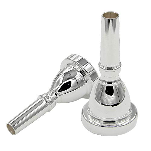 Standard Tuba Mouthpiece Bass Horn with Box and Microfiber Cleaning Cloth, Silver Plated