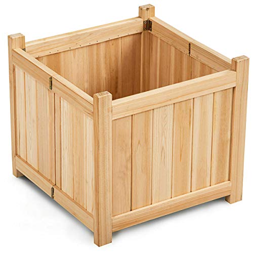 NanaPluz Square Wood Folding Box Raised Vegetable Patio Lawn Garden Bed Flower Planter with Ebook