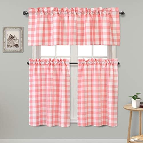 Amazon Com Hiasan 3 Piece Semi Sheer Plaid Kitchen Curtains Light