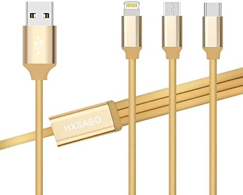HXSABO Multi Charger 3in1 Multiple USB Charging Cables with Lightning/Micro /Type-C, Aluminium Alloy Charger Connector for Android Devices /iPad/iPhone 7/7Plus and mor