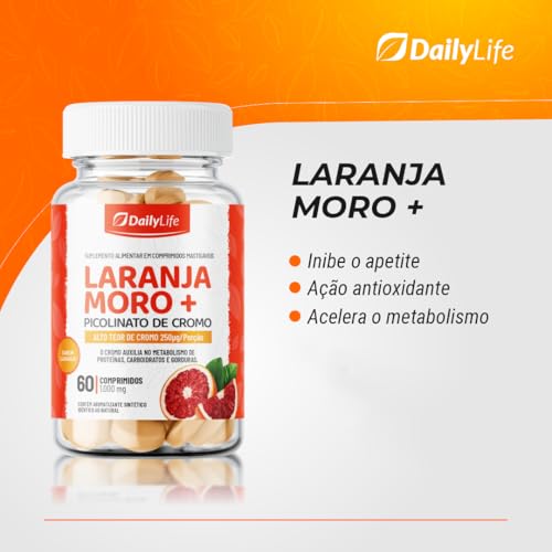 Kit 3x Laranja Moro + Picolinato de Cromo Chromium Picolinate 250mcg 60 Comprimidos Mastigaveis Importado - Daily Life