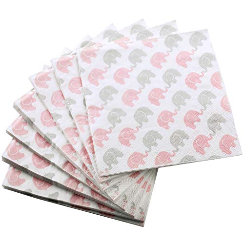 50 Baby Shower Napkins Elephant Napkins 3-Ply White Paper Cocktail Napkins for Girl Baby Shower Decoration Gender Reveal Party Supplies - Thumbnail 5