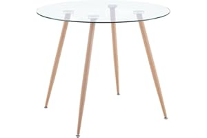 NIERN Round Glass Dining Table with Chromed Legs, 31.5 Inch Small Circle Kitchen Table Dining Room Table for Kitchen Home Office (Wood)