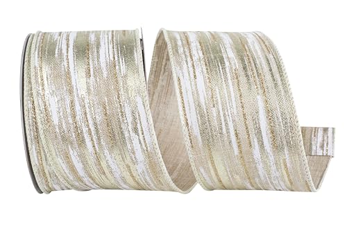 Reliant Ribbon Birch Bark Metallic Linen Wired Edge, Ivory/Silver, 2-1/2 Inch,…