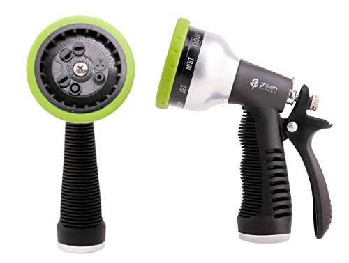 Green Expert High Pressure Garden Hose Nozzle 9 Adjustable Spray Patterns Heavy-Duty Metal Sprayer with Thermoplastic Housing for Car Wash Pets Shower Plants Watering Home Cleaning, 479903