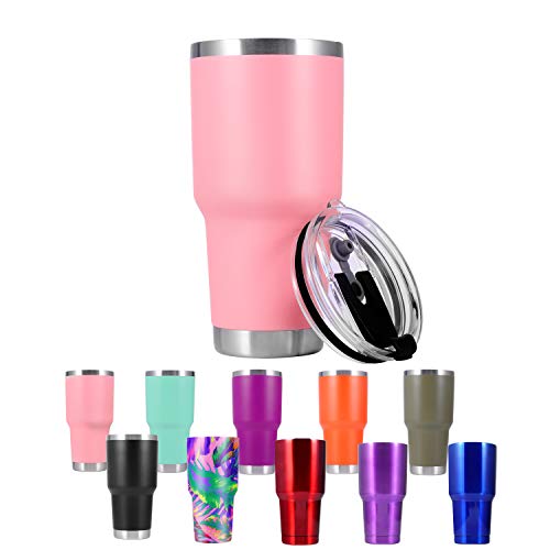 30oz Stainless Steel Insulated Pink Tumbler Travel Mug with Straw Slider Lid, Cleaning Brush, Double Wall Vacuum