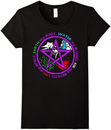 Women's EARTH WATER AIR FIRE FOR WICCANS PAGANS AND WITCHES T-SHIRTS Large Black