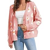 Women's Floral Print Cardigan Long Sleeve Open Front Button Down V Neck Knitted Sweaters