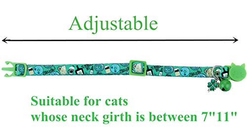 BoomBone St Patricks Day Cat Collar with Bell and Shamrocks Charm,Breakaway Small Dog Collar - Thumbnail 2