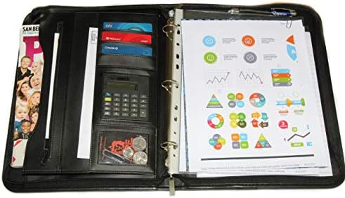 (Quality Upgrade Fall 2018) Portfolio Binder Briefcase Organizer Zippered 3 Ring PU Leather Executive Padfolio Writing Notepad Planner Resume Holder with Handle for Business Professional (Black)