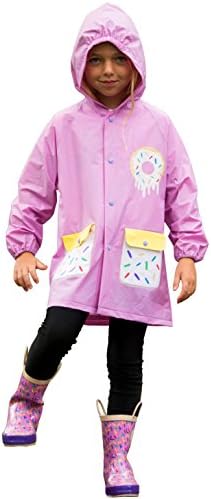 [P1002-PINK-S] Girls Raincoat: Waterproof Rain Jacket, Hood, Print, Toddler 2-4