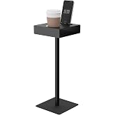 Yawinhe Square Side Table,Small Drink Table for Small Spaces,Black,1 Pack | Coffee Martini Table with Pedestal Accent,End Table for Small Spaces with Phone Holder, Beside Table for Living Room