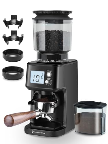 Homtone Electric Coffee Grinder with Conical Grinder - Coffee Mill with 51 Grinding Levels, Removable Holder, Container Included - For Espresso, Filter Coffee, Cold Brew (Nero)