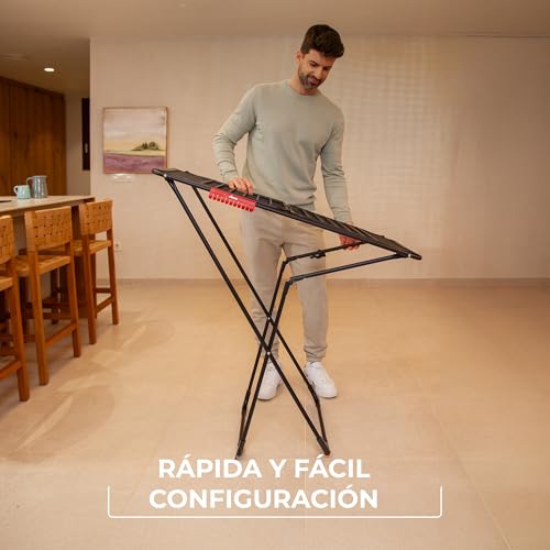 Tendedero Ultimate Extra de Aluminio con Patas en X (Black Edition) | Tubos 5 Veces más Resistentes | Tubos XL para Menos Marcas en Ropa | 20M para Secado | Soporte Calcetines