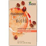 Sayan Mushroom Instant Coffee Blend, Organic Arabica Colombian + Reishi & Chaga Extract - Powerful Immune Support Antioxidant Drink, Concentration & Focus - 20 Packets (0.09oz/2.5g each)