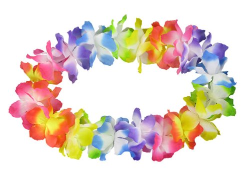 Alsino Hawaiiketten Blumenkette Hula Deluxe 1 m Regenbogen Farben Hawaii-Deko Party Kette, wählen:Multicolor 02
