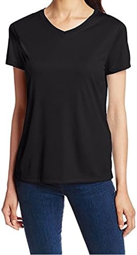 Women's Short Sleeve V neck cotton T-shirt (X-LARGE, BLACK)
