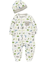 Little Me Tiny Dino Footie Pajamas Boys Footed Sleeper and Hat Off-White 6 Months
