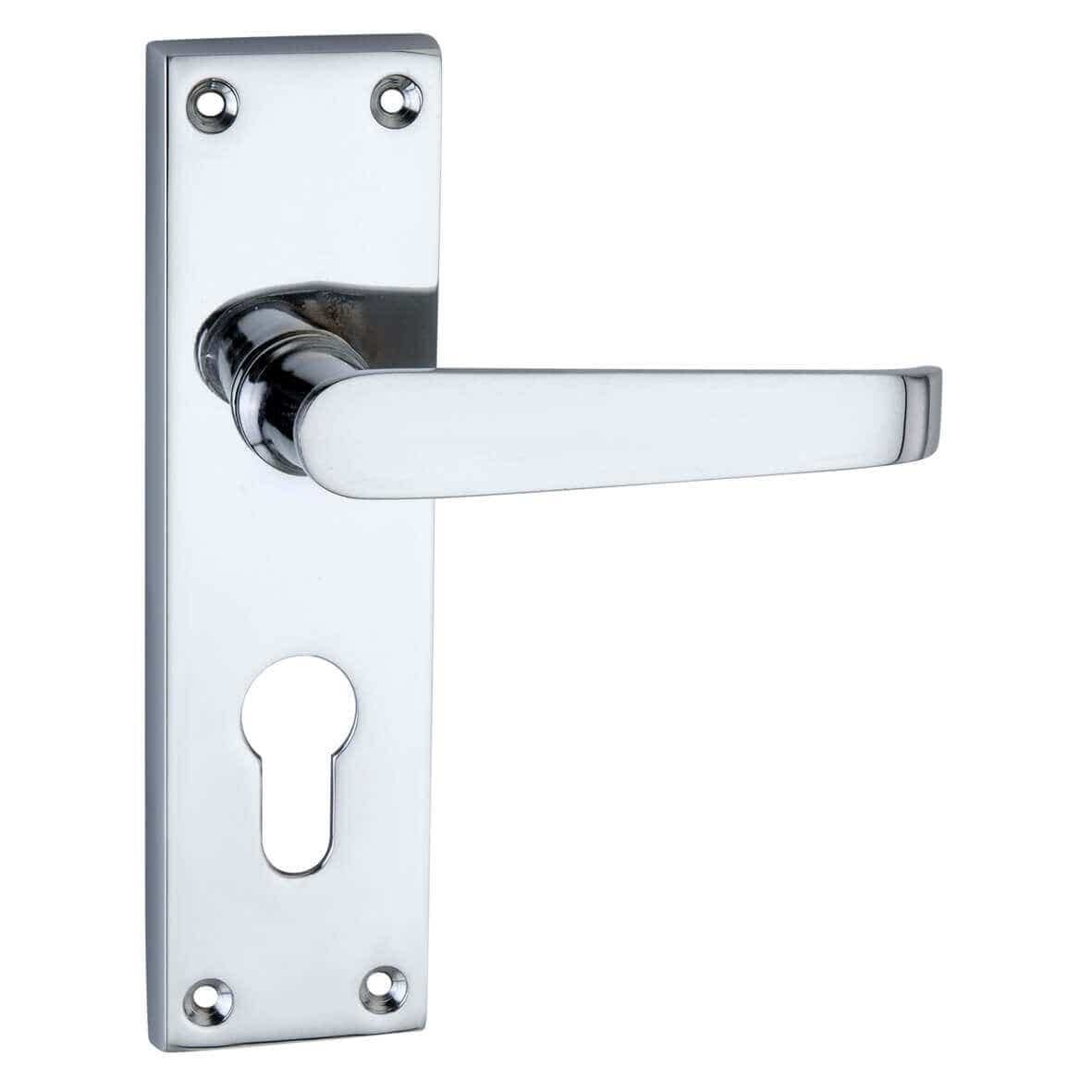 Designer Levers - Victorian Straight Lever Door Handles - Polished Chrome - 1 Pair - Euro - Locking Door Handle