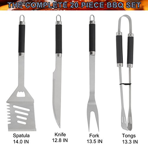 POLIGO 20-Piece BBQ Grill Tools Set - Heavy Duty Stainless Steel Barbecue Grilling Utensils Kit Set With Aluminum Case - Premium Grilling Accessories for Barbecue - Birthday Gift for Men