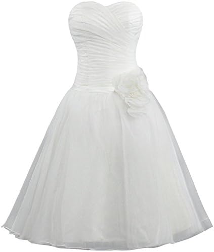YanLian Women's A Line Strapless Organza Short Wedding Dresses For Bride Gowns White US10
