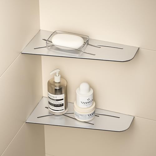 Bernkot Shower Corner Shelf with 3mm Thickness Shower Shelf No Drilling Corner Shower Shelf Shower Corner Shelf SUS304 Stainless Steel Bathroom Organizer Holder