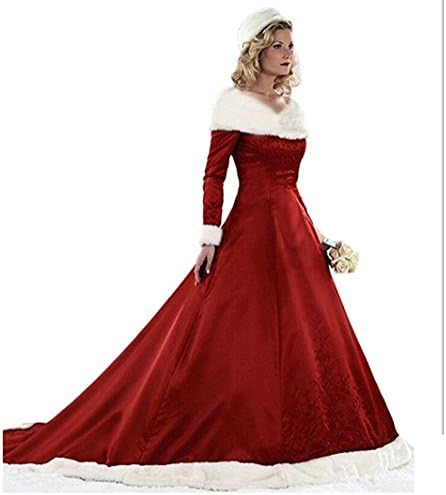 XIA Women's V-Neck Christmas Costume Dresses A-Line Appliques Red Long Ball Gown Winter Wedding Dresses Plus Size Red 10