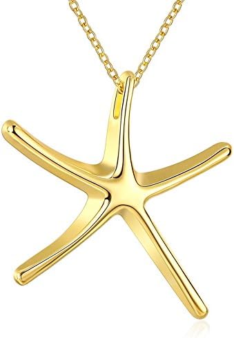 NABTYJC Sterling Silver Starfish Pendant Necklace, 18"+2.5" Ext. (Gold)