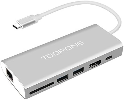 USB C Hub, TOOPONE 6-in-1 Type C Hub with 4K HDMI Port, RJ45 Gigabit Ethernet Pot, USB C Charging Port, 2 USB 3.0 Ports and SD Card Reader for Mac Book Pro and More Type C Devices (Siliver)