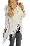 MINSNOWLER Womens Long Sleeve Sweatshirts Tassel Hem Sweater Solid Coat Outwear