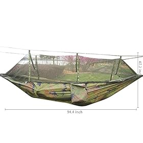 Rusee Camping Hammock with Net Outdoor Hammock Travel Bed Lightweight Parachute Fabric Double Hammock for Indoor… 41lbybBOjrL