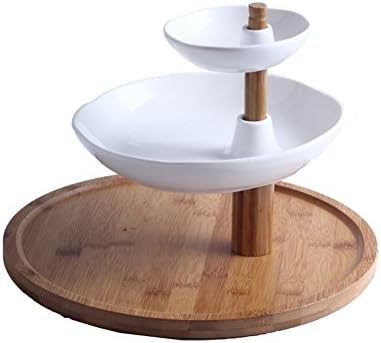 Two-Tier Removable Multifunctional Ceramic Fruit Bowl,Cake pan Cake Stand Dessert Stand Food Display Storage Tray for Dining Room Living Room Afternoon Tea Party time-A 20x26cm(8x10inch)