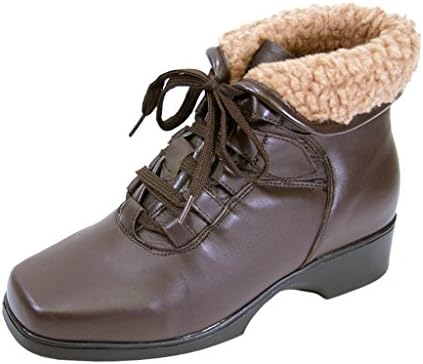 FIC PEERAGE Hazel Women Extra Wide Width Lace Up Leather Bootie BROWN 9.5