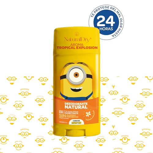 NaturalDry - Desodorante Para Niños y Teens Natural Infantil Minions 50g | Sin Aluminio ni Parabenos | 24hrs Protección | Para Niños y Adolescentes Piel Sensible (2 x Tropical Explosion)