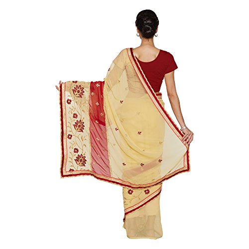 Viva N Diva Beige And Maroon Georgette Saree With Unstitched Blouse Piece - Image 3
