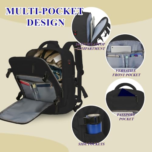 ZHXX Ryanair Backpack 40 x 30 x 20 cm, Hand Luggage 40 x 30 x 20 cm for Ryanair, Airplane Travel Backpack for Multiple Airlines with Charging Hole and Anti-Theft Pocket