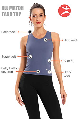 Evobak Workout Tops for Women - Yoga Shirts Racerback Crop Tops Athletic Exercise Gym Running Training Tanks Active Wear Blue