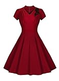 Miusol Women's Vintage V-Neck Cap Sleeve Evening Party Swing Dress