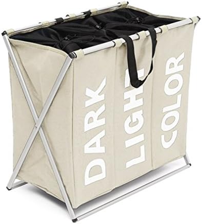XMCOWAYOU 3 Section Laundry Basket Foldable Laundry Hamper With Alloy Frame, Grey