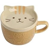 Leadigol Cartoon Ceramic Coffee Mug with Lid, Cute Cat Mug, Kawaii Tea Cup Ceramic Coffee Mug with lid, Tea Cups for Dessert Tea Mug Cute Gifts