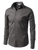 LE3NO Mens Comfortable Slim Fit Tailored Button Down Shirt with Stretch