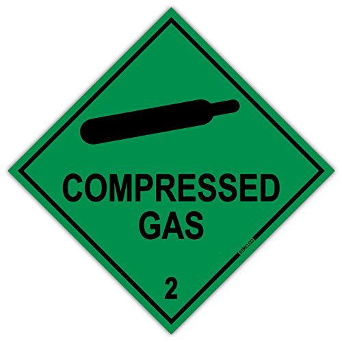 Pack of 2 signs, HazChem Compressed Gas 2 100mm green HSE diamond vinyl safety sticker for car van