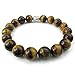 KONOV Tiger Eye Gemstone Mens Bracelet, 12mm Energy Bead, Buddha Mala, Brown Silver
