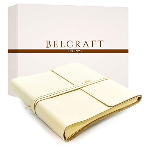BELCRAFT Dolci Leather Photo Album, Made in Italy, Memory Photo Album, Scrapbook, Picture Album 6x4 for Family, Including Special Box (22x22 cm) Ivory