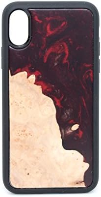ModernWood | iPhone X | Protective Case | Unique Real Wooden Burl Phone Cover | Rubber Bumper | Dark Red Mix | Maple