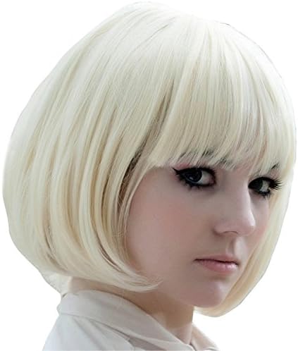 MOCOO Short Straight Hair Bob Wigs with Flat Bangs Heat Resistant Synthetic Wig Cosplay for Women Natural Looking Wigs ( Beige ) JF053WH