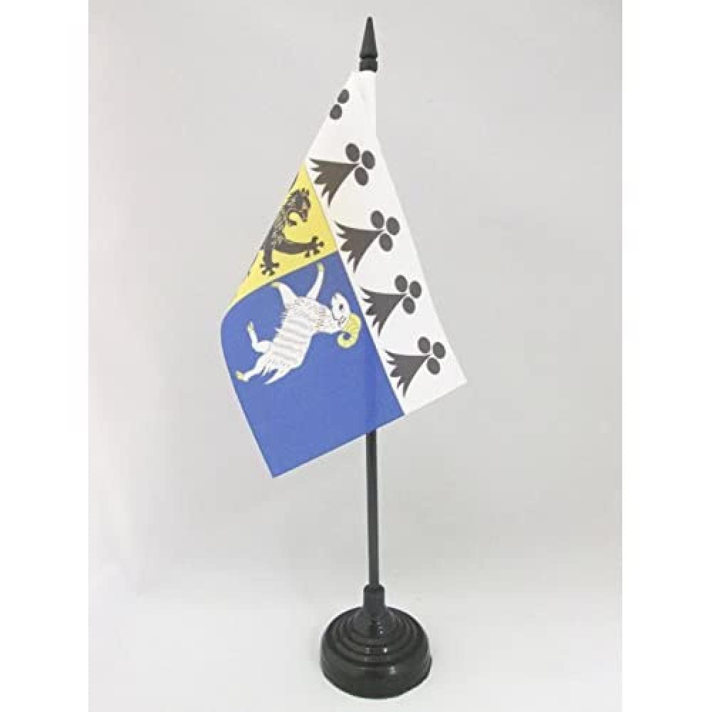 AZ FLAG - French Department of Finistere Table Flag 4'' x 6'' - Department of France Office Mini Banner 100% Polyester 15 x 10 cm - Mini Desk Flag with 10'' Pole and Black Plastic Base