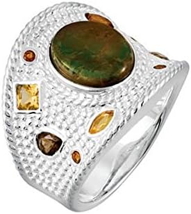 Citrine, Smoky Quartz, Ammonite Ring in Sterling Silver
